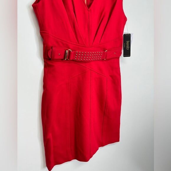 Laundry Red Pieced V-neck Mini Sleeveless Cocktail Dress Size 4 - Picture 5 of 12